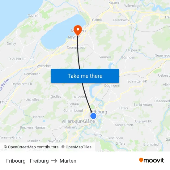 Fribourg - Freiburg to Murten map