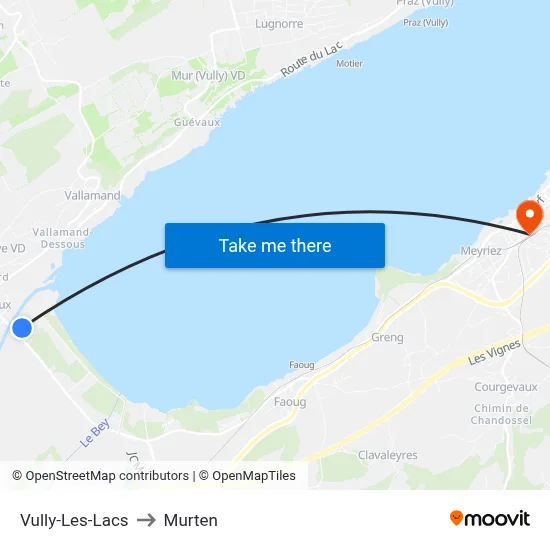 Vully-Les-Lacs to Murten map