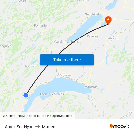 Arnex-Sur-Nyon to Murten map