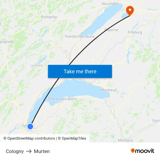Cologny to Murten map