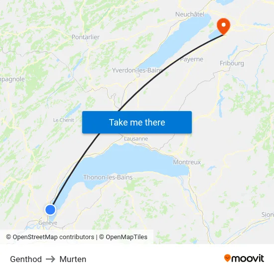 Genthod to Murten map