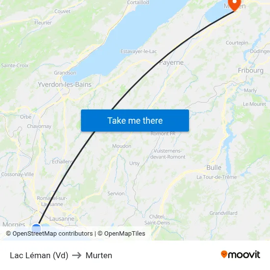 Lac Léman (Vd) to Murten map