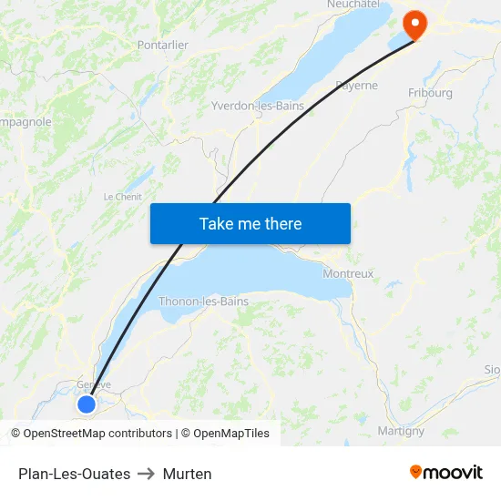 Plan-Les-Ouates to Murten map