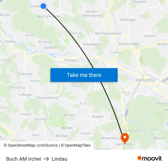Buch AM Irchel to Lindau map