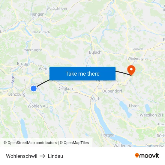 Wohlenschwil to Lindau map