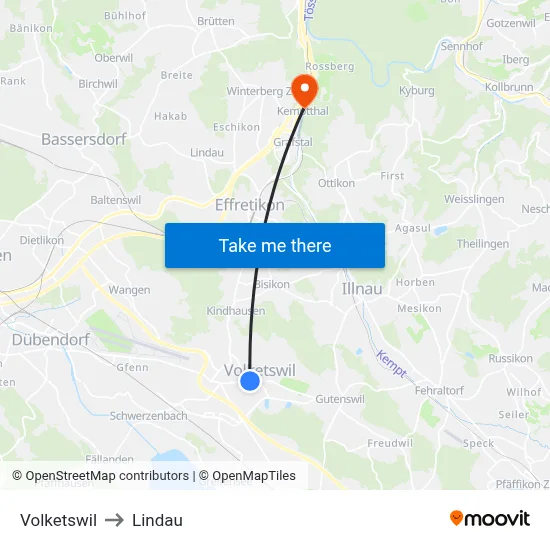 Volketswil to Lindau map