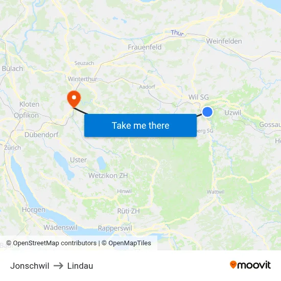 Jonschwil to Lindau map