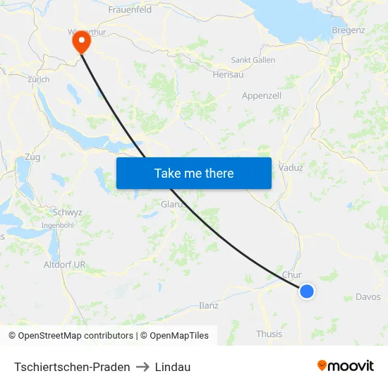Tschiertschen-Praden to Lindau map