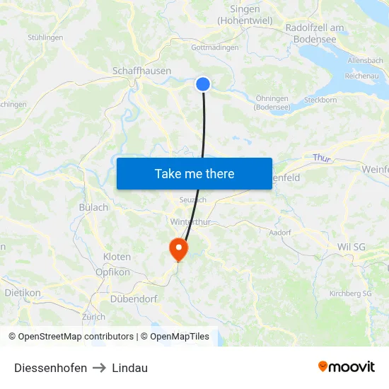 Diessenhofen to Lindau map