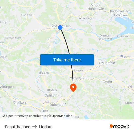 Schaffhausen to Lindau map