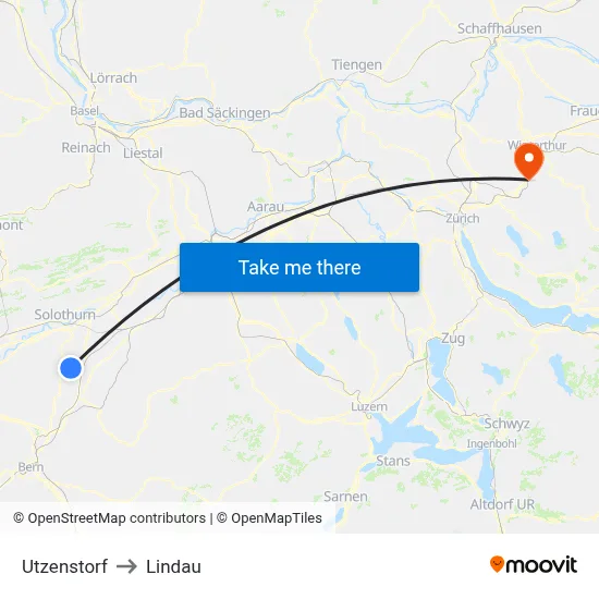 Utzenstorf to Lindau map