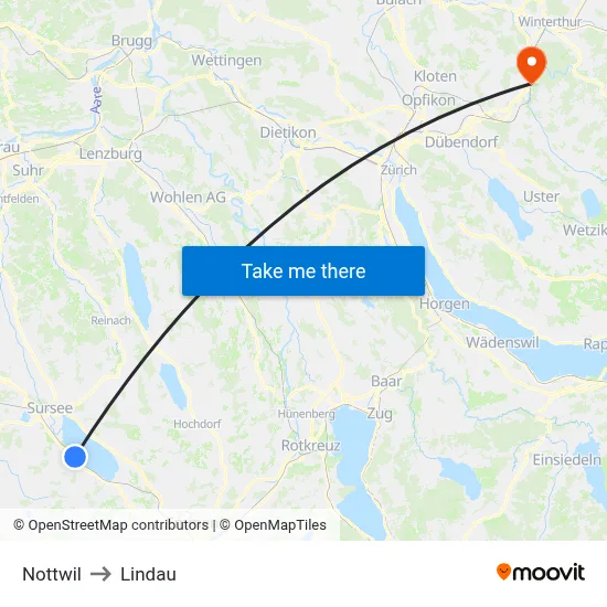 Nottwil to Lindau map