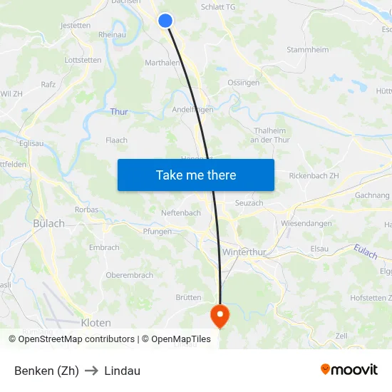 Benken (Zh) to Lindau map