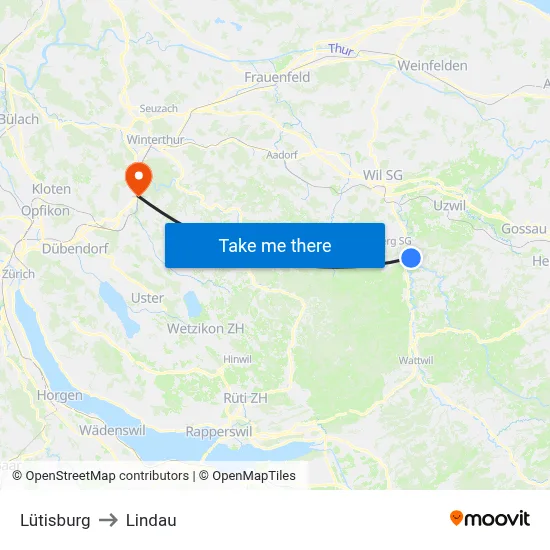 Lütisburg to Lindau map