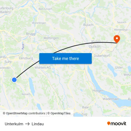 Unterkulm to Lindau map