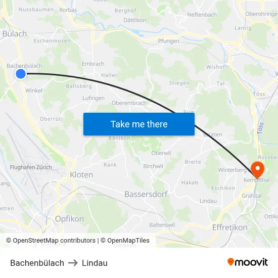 Bachenbülach to Lindau map