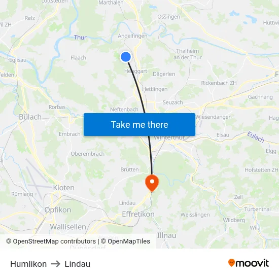Humlikon to Lindau map