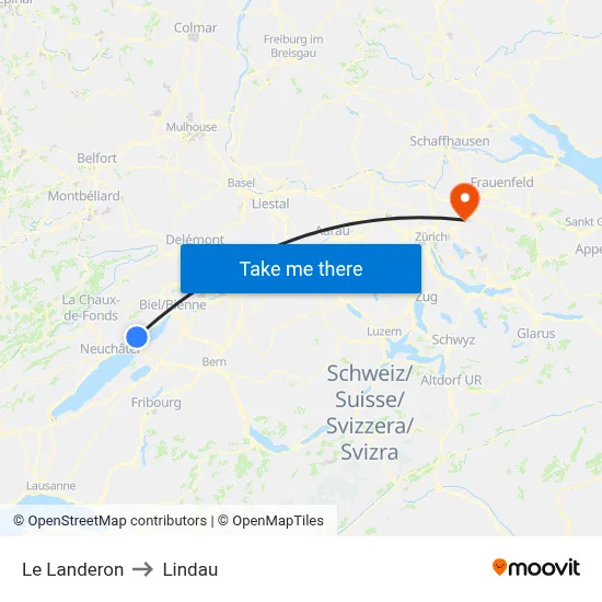 Le Landeron to Lindau map