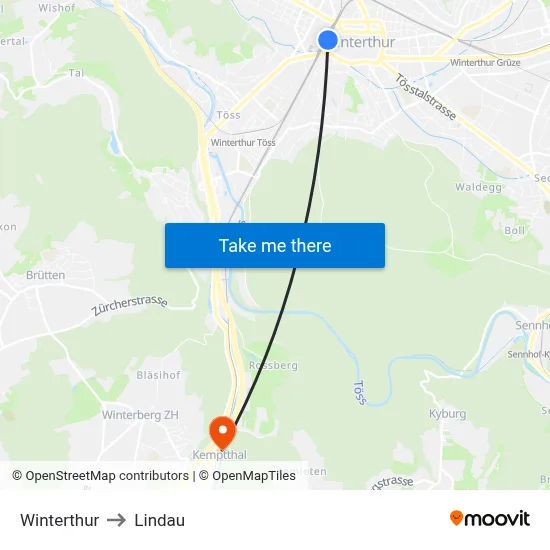 Winterthur to Lindau map