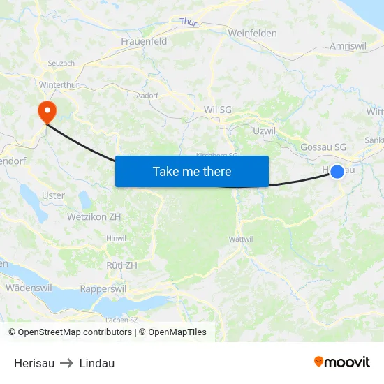 Herisau to Lindau map