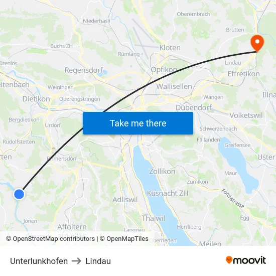 Unterlunkhofen to Lindau map