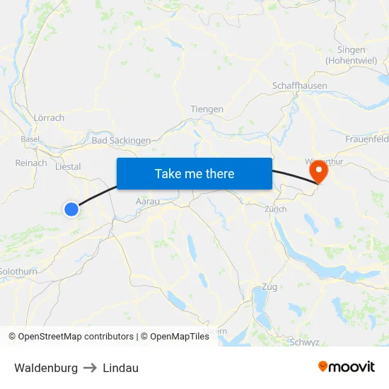 Waldenburg to Lindau map