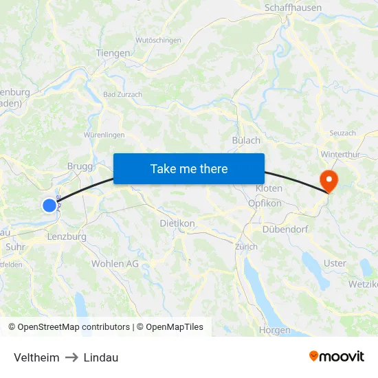 Veltheim to Lindau map
