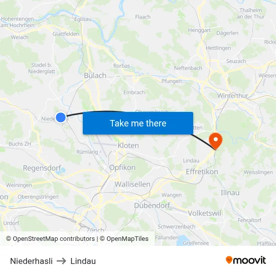Niederhasli to Lindau map