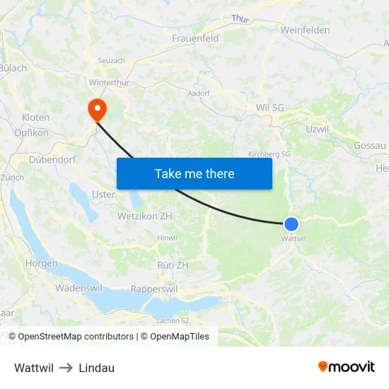 Wattwil to Lindau map