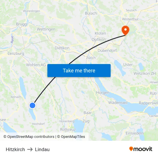 Hitzkirch to Lindau map