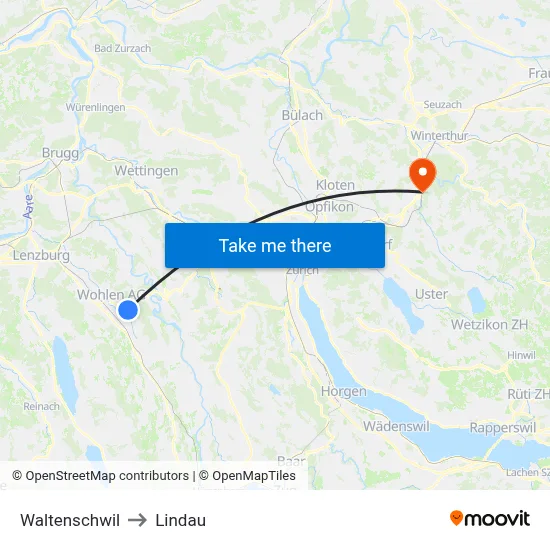 Waltenschwil to Lindau map