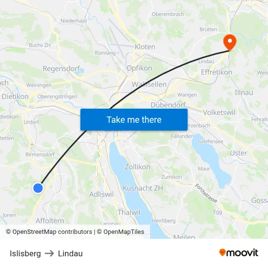 Islisberg to Lindau map