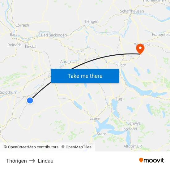 Thörigen to Lindau map