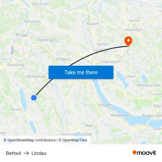 Bettwil to Lindau map