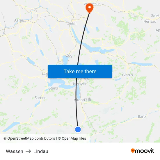 Wassen to Lindau map