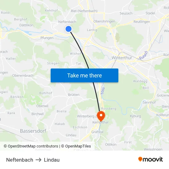 Neftenbach to Lindau map