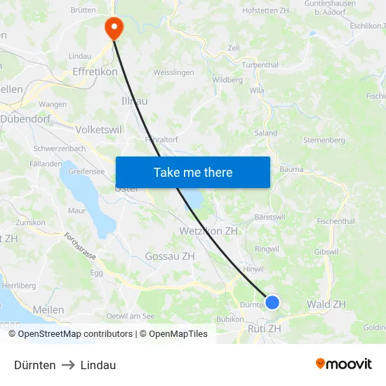 Dürnten to Lindau map