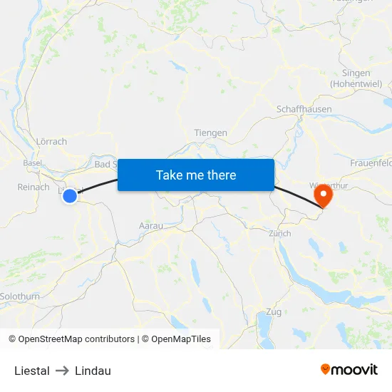 Liestal to Lindau map