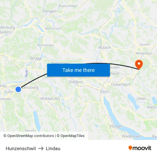 Hunzenschwil to Lindau map
