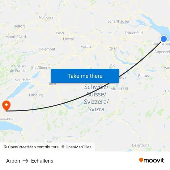 Arbon to Echallens map