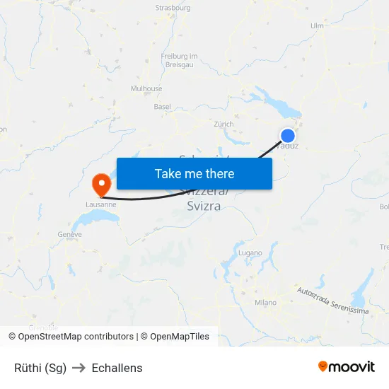 Rüthi (Sg) to Echallens map