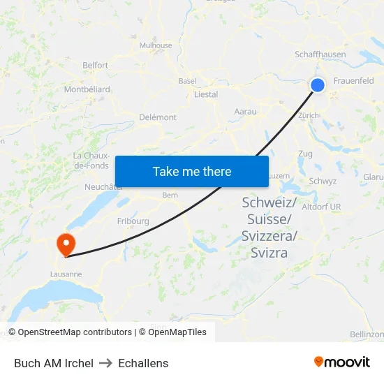 Buch AM Irchel to Echallens map
