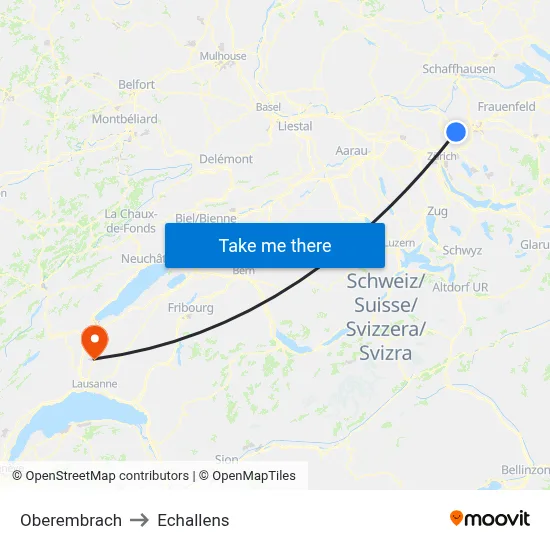 Oberembrach to Echallens map
