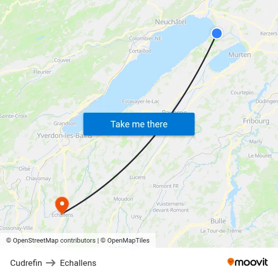 Cudrefin to Echallens map