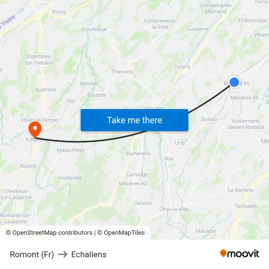 Romont (Fr) to Echallens map