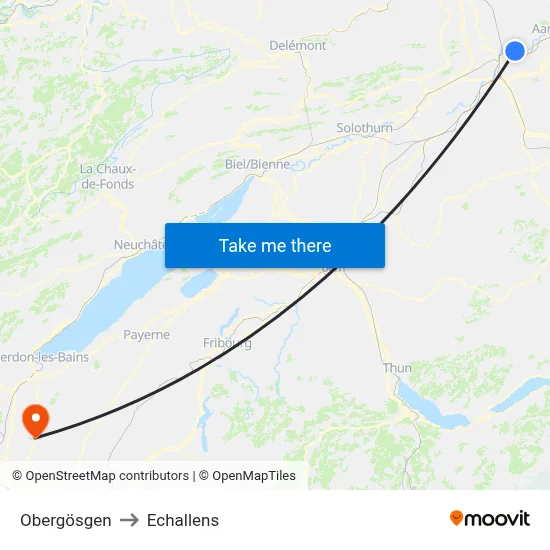 Obergösgen to Echallens map