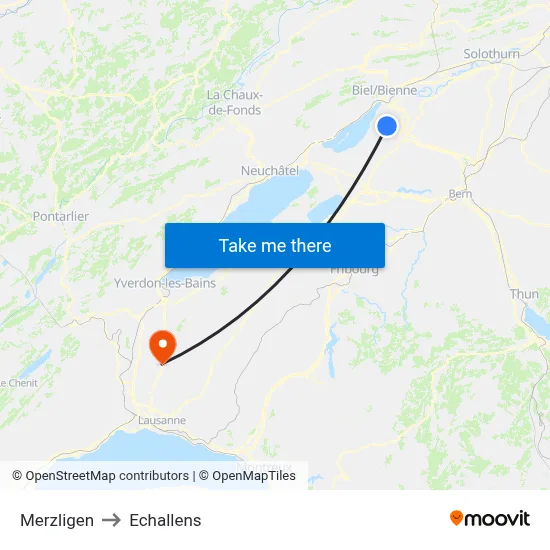 Merzligen to Echallens map