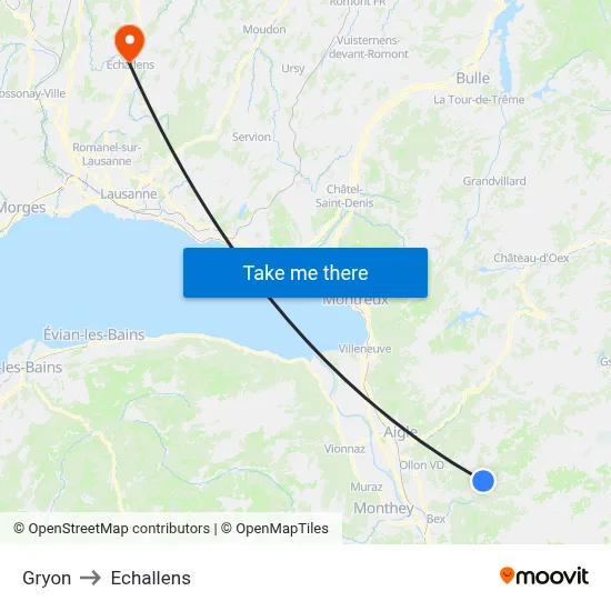 Gryon to Echallens map
