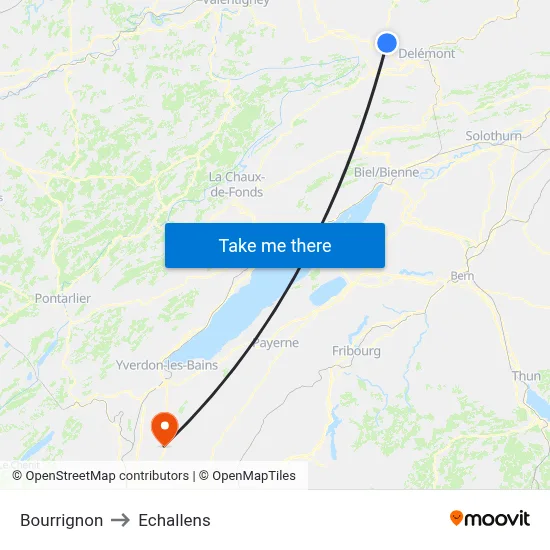 Bourrignon to Echallens map