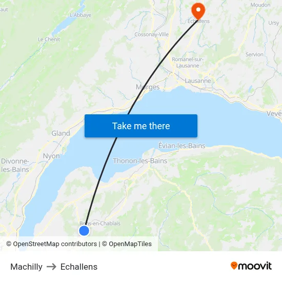 Machilly to Echallens map